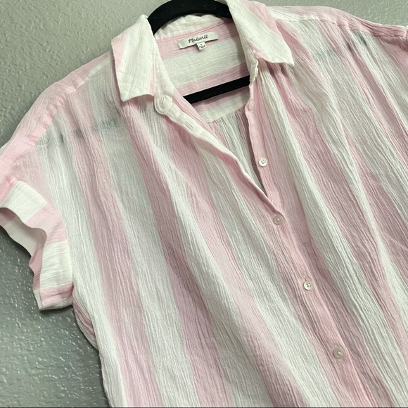 Madewell Pink Striped Button Down Top 100%cotton! - Picture 4 of 7